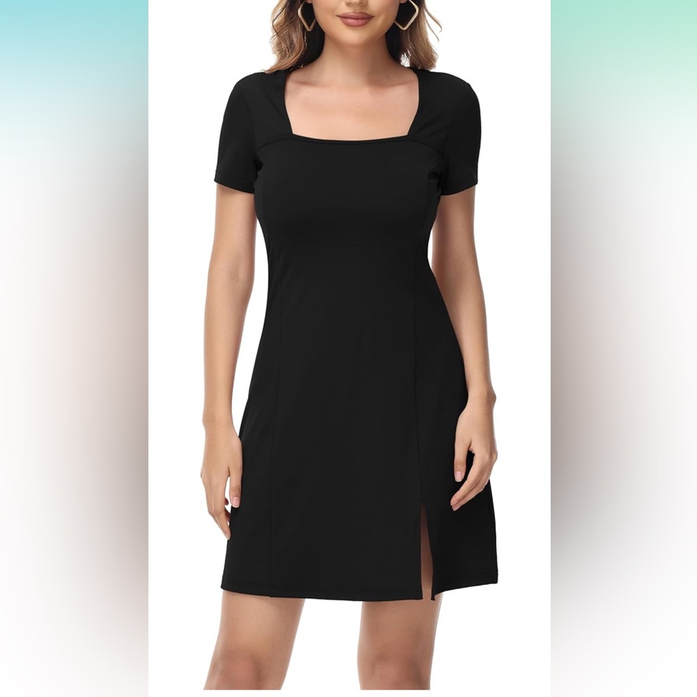 Women’s Square Neck Athletic Dress, Black Dress, Size Large, Amazon